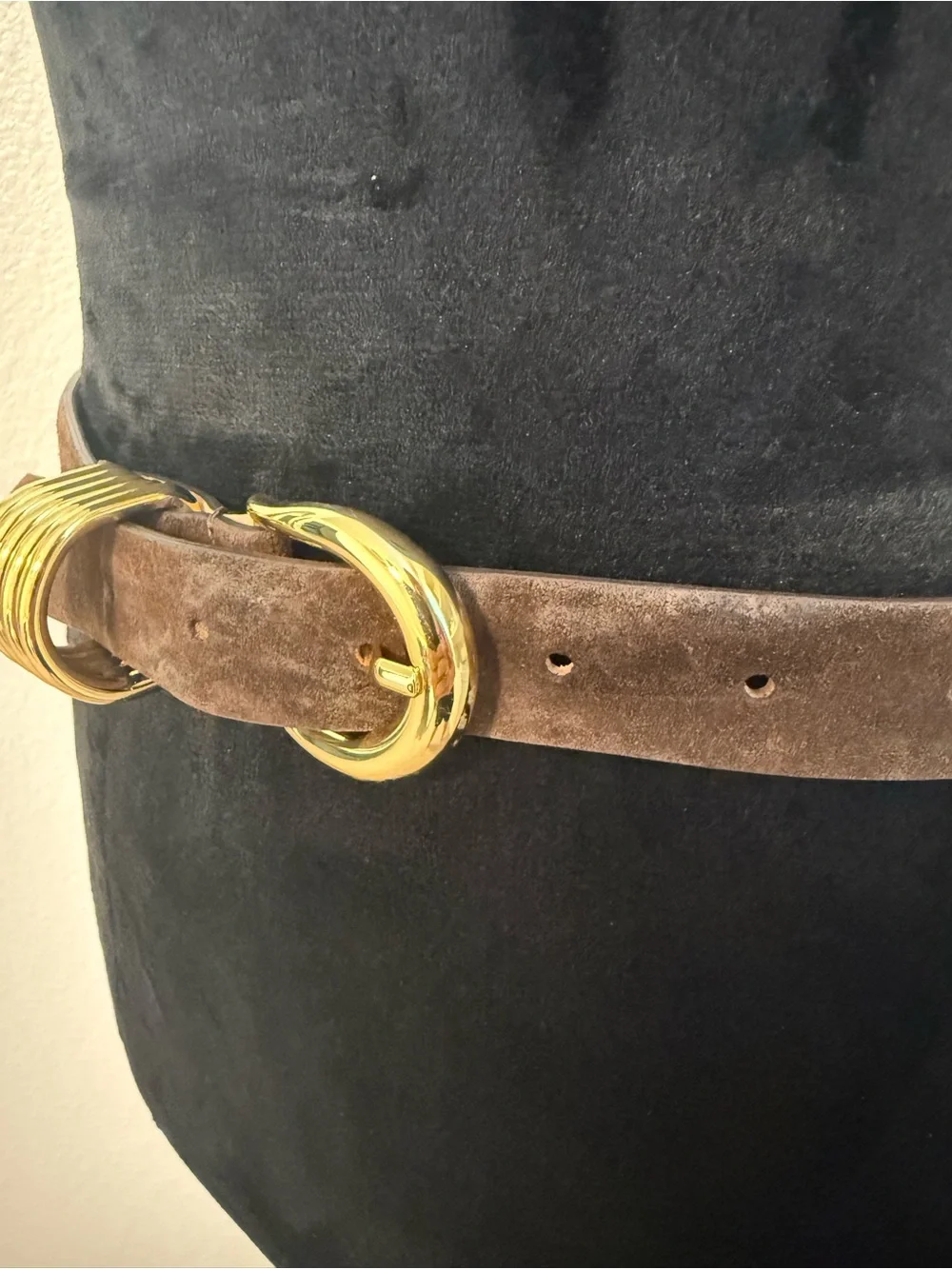 Chocolate Suede & 24k Gold Italian Suede Leather Belt